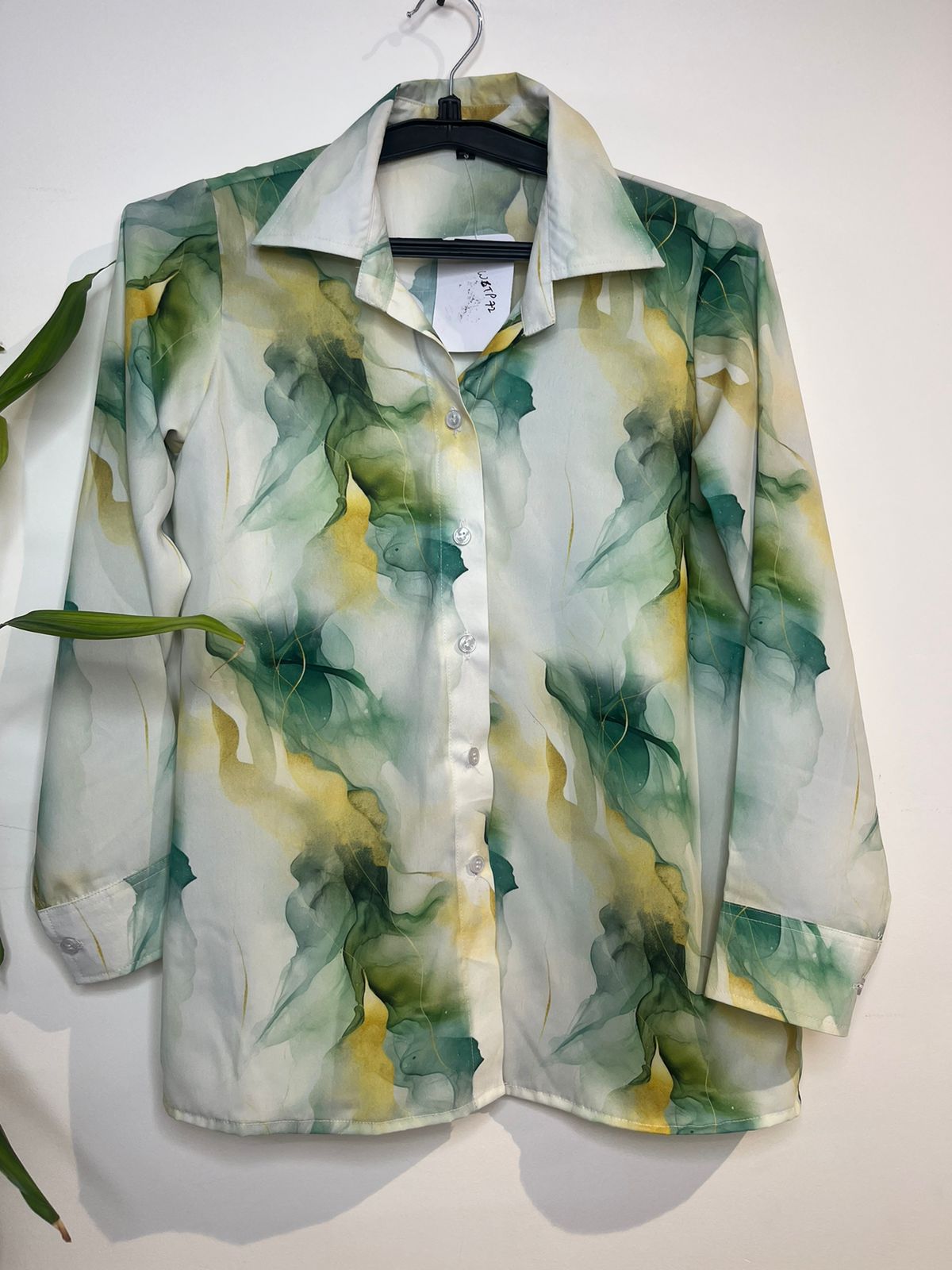 Combination of White Green Russian Fiona Marble print collar shirt