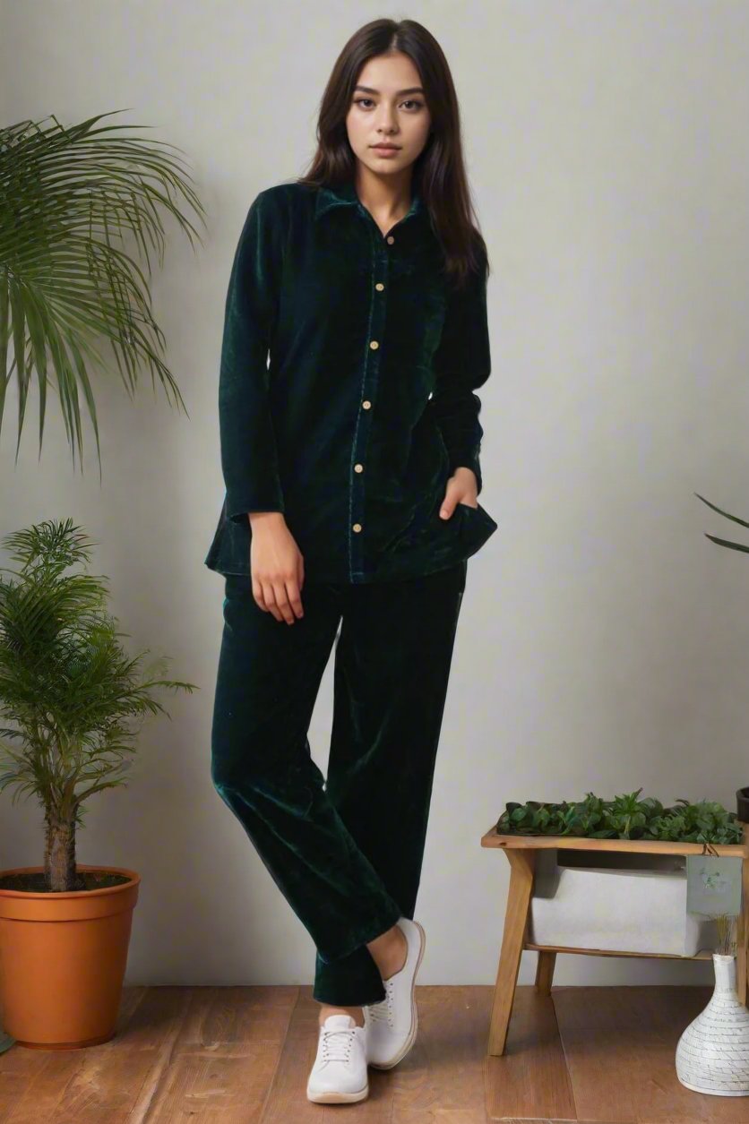 Velvet coord set Shirt style - Soft and comfortable