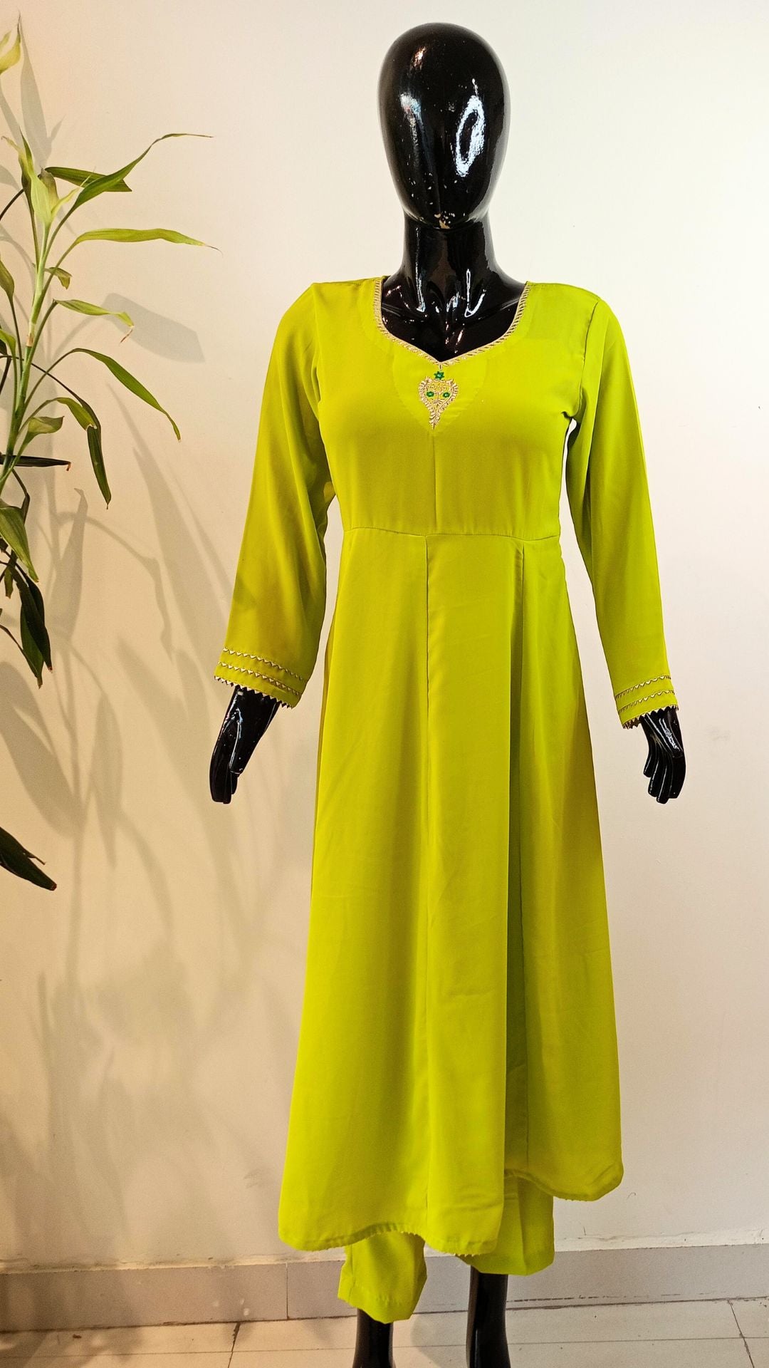 Parrot green anarkali coordset