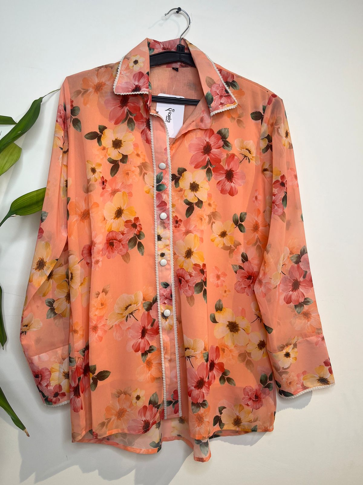 Peach georgette floral shirt